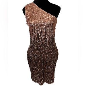 NEW Anna-Kaci Ombre Bronze Sequin One Shoulder Stretch Formal Classy Party Dress
